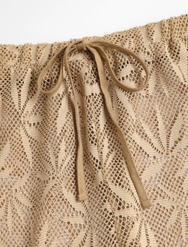 Image of ZAFUL Womens Beach Cover Up Pants Sexy Crochet Drawstring Elastic Boho Swimsuit Cover Up Long Pants Beach Wear