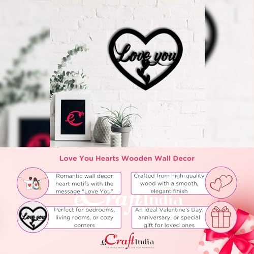Image of eCraftIndia Love You Hearts Wooden Wall Decor for Living Room Bedroom| Home Wall Decor Items | Wall Art for Home Decor Valentine Gift for Girlfriend Boyfriend Husband Wife Her Him|Valentine Decoration
