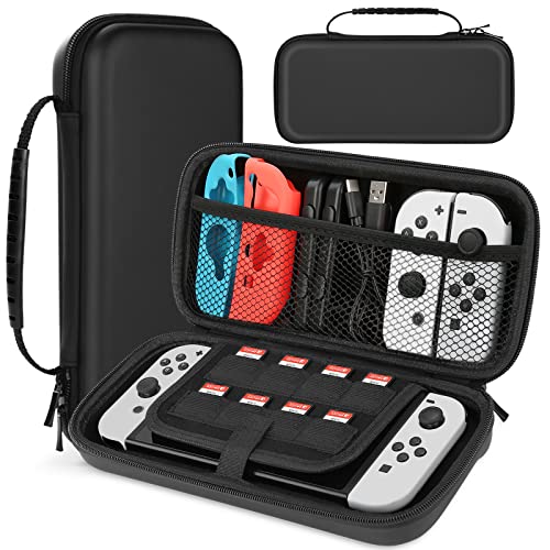 HEYSTOP Funda Compatible con Nintendo Switch y OLED - Funda de Viaje con Espacio para 8 Juegos, Consola y Accesorios (Negro)