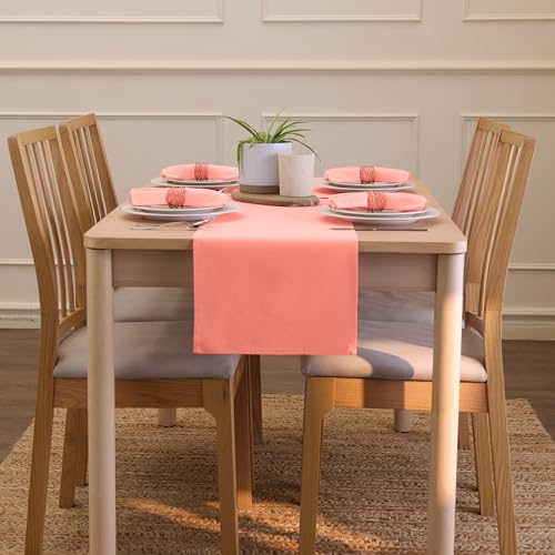 Image of Encasa Homes Table Runner for 8 Seater Dining - Coral - Large 13 x 104 inch, 100% Cotton Plain Dyed Solid Colours Decorative Cloth for Party, Banquet, Restaurant & Outdoors - Machine Washable