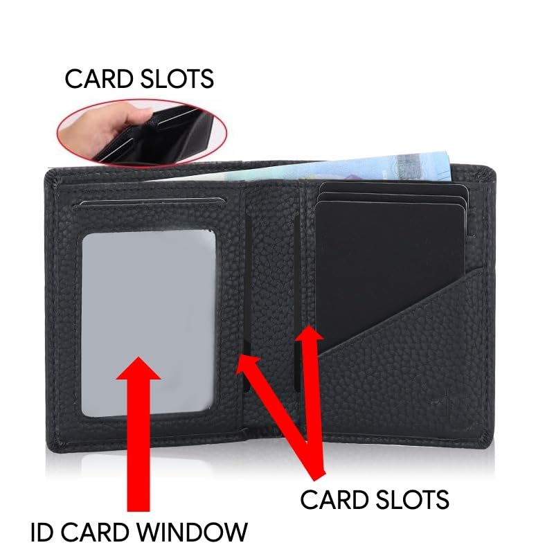 Men Slim Sustainable Apple Leather Wallet | RFID Protection | Bi-Fold | ID Window | Built to Last (Pebble Black)3