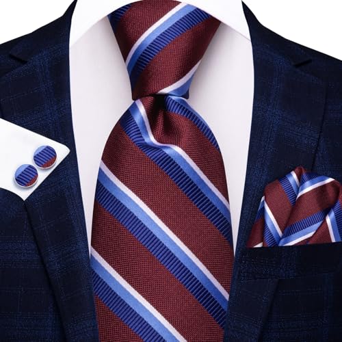 Image of Hi-Tie Men 63inches Tie Set Extra Long Necktie Paisley Tie Pocket Suqare Cufflinks Big and Tall Men Tie