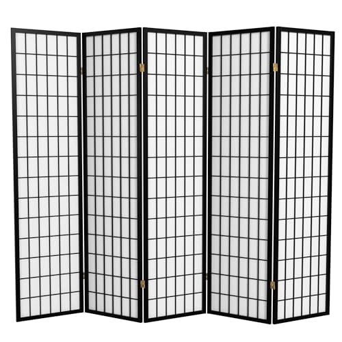 Red Lantern 6 ft. Tall Window Pane Shoji Screen-Black-5 Panels Room Divider