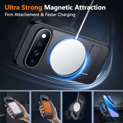 Image of SPIDERCASE Magnetic for Google Pixel 11 Pro XL Case,Built-in Stand,Black | [3 Stand Ways] Invisible Kickstand|Translucent Matte|Drop Protection| Shockproof Slim Case