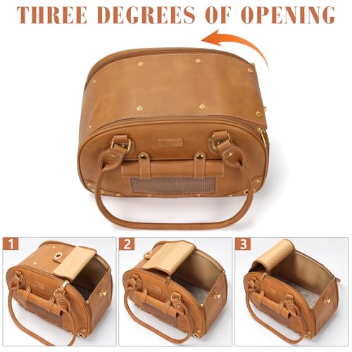 Image of Dog Carrier Purse, Pet Carrier, Foldable Waterproof Premium PU Leather Pet Travel Portable Bag Carrier for Cat and Small Dog Home & Outdoor Small Brown
