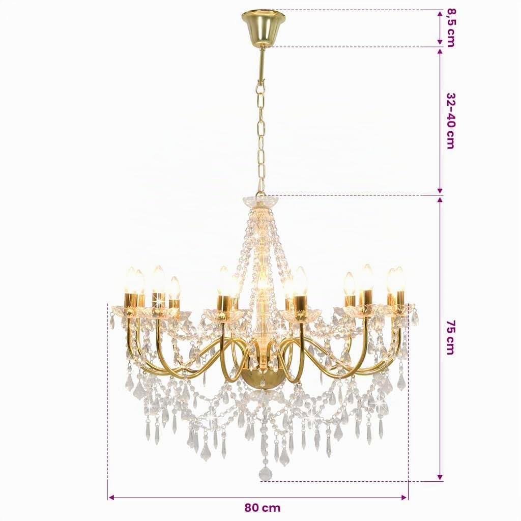 vidaXL Lustre avec perles Doré 12 ampoules E14