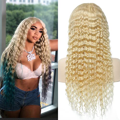Impresssia 13x4 H-D Transparent Lace Blonde 613 Deep Wave Human Hair Lace Front Wigs Pre Plucked with Baby Hair 20 inch, Brazilian Virgin Human Hair Deep Wave 613 Frontal Wigs Free Part 150% Density