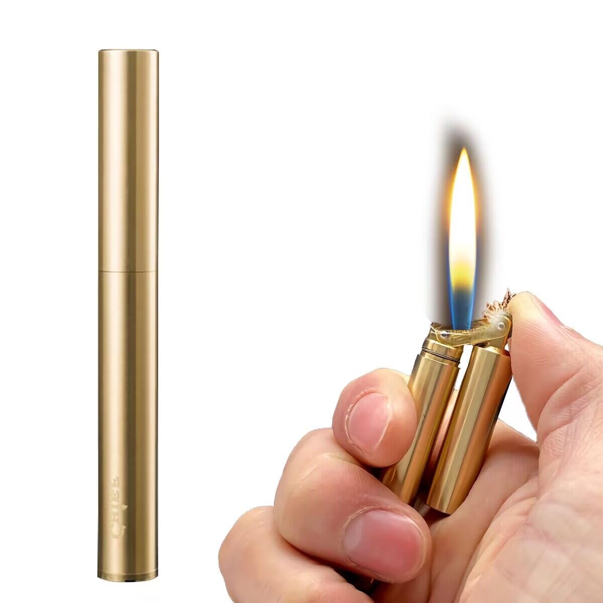 Ambrogio L Oil Lighter Trench Copper Brass Fire Starter Creative Lighter for Gift Collection Decoration Fathers Day No