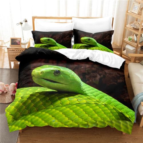 Housse de Couette Serpent Vert 90x190 et Taie d'oreiller Enfant en Microfibre Douce