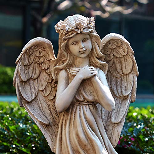 Garden Angel Figurines, Light Up Praying Angel Statues Outdoor Statue With Solar Powered Led Lights For Patio, Lawn, Cemetary Grave Decoration, Sympathy Gift, Housewarming Gift, Polyresin 16.9" H #TOP4