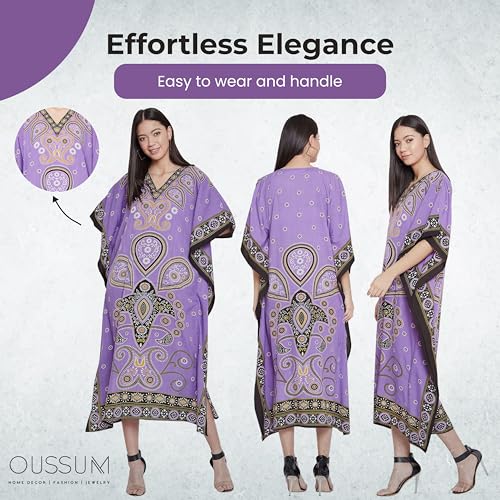Image of Oussum Plus Size Kaftan Dresses for Women, Polyester Summer Caftan Cover Up Maxi Beach Dress, 1X-3X