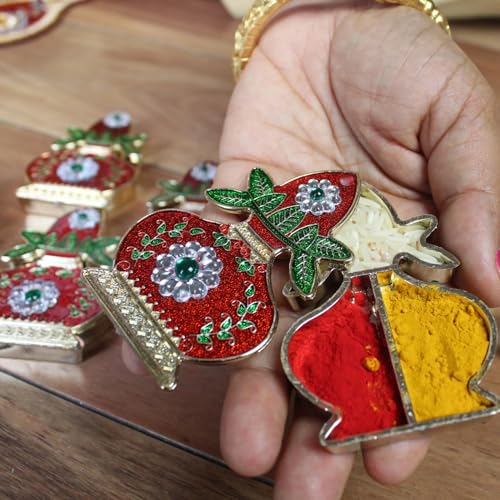LOVENSPIRE Pack of 10 Kalash Haldi Kumkum Holder Decorative Bulk Roli Chawal/Rice Holder Indian Festival Favor Diwali Rakhi Pooja Mandir Tika Platter Housewarming Gifts