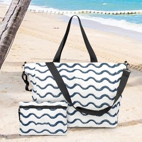 Beach Tote Bag Travel Tote Portable Waterproof for Women Large Capacity Pool Bag Shoulder Handbag for Family Pool Toys Trip, Blue3