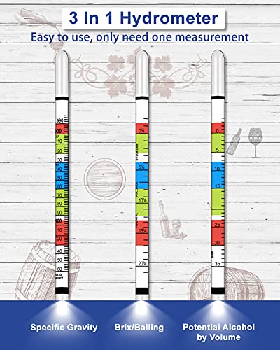 image for CIMALAB Hydrometer Test Kit, Triple Scale Alcohol Tester Hydrometer fo