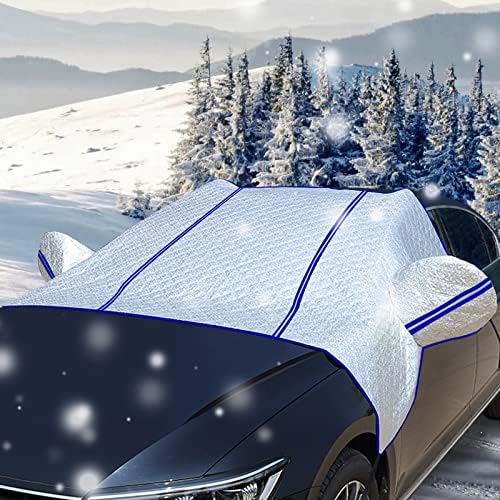 WACK SPOT Windshield Snow Cover with 4 Layers Protection,All-Weather Outdoor Waterproof and dustproof Car Windshield Cover for Ice and Snow is Fit for Universal Cars Sedans SUVs (Blue Reflective Strip