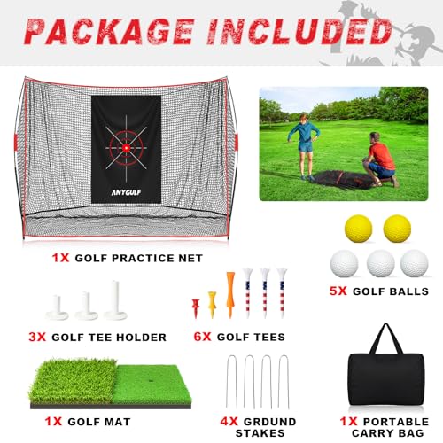 Golf Net 10x7FT Heavy Duty with Dual-Turf Mat