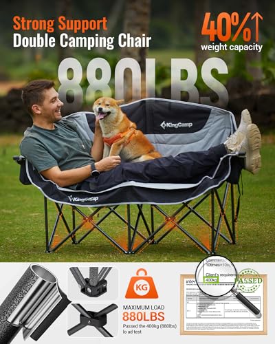 Image of KingCamp Double Camping Chair, Oversized 880lbs Heavy Duty Loveseat XL