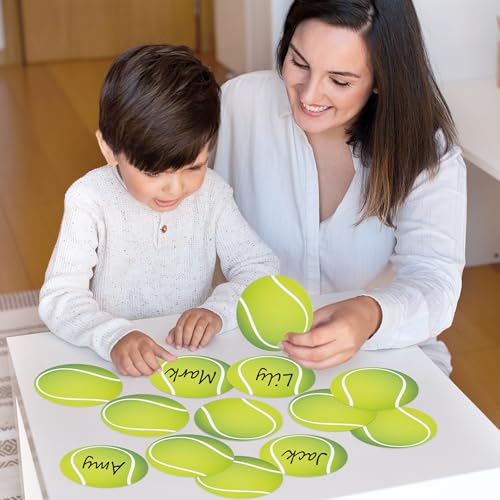 Image of Glitter Tennis Cutouts- 100Pcs Sport Ball Cut Outs Bulletin Board Tennis Ball Shape DIY Paper Cuts Party Decorations for Kids Teenagers Men Sports Birthday Baby Shower Party Favor Home Game Day Decors