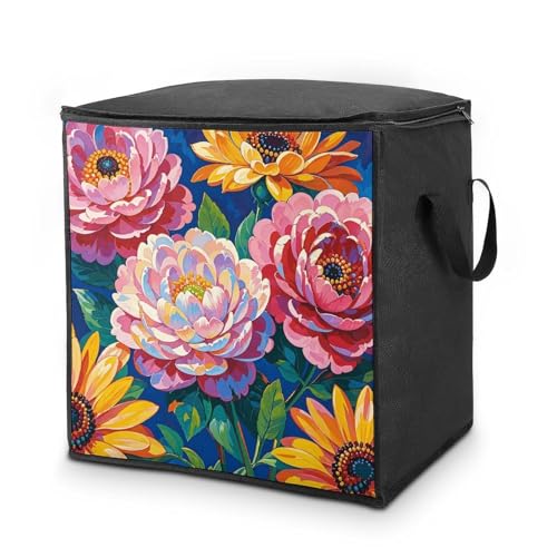 Bolsa de almacenamiento de ropa con flores para ordenar mantas 2