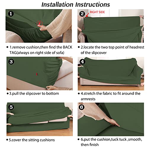 Turquoize TQSLIPCOVER2-3-BRONZEGREEN Stretch Sofa Slipcover 2 Pieces Sofa Cover Couch Cover thumb #5