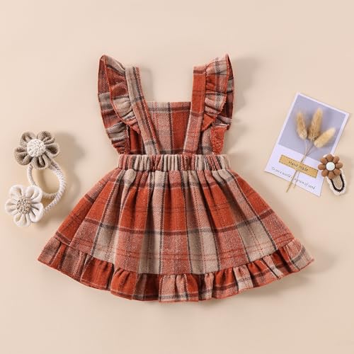 Baby Girls' Dresses Fly Sleeve Plaid Baby Dress Flannel Overall Skirt Dress Fall Winter Festival Outfits3