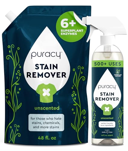 Image of Puracy Stain Remover, Travel and Laundry Stain Cleaner for Clothes, Baby Essentials, Kids Stains, Oil and Fabric Spot Cleaner, (Stain Remover Spray and Refill, 64 fl oz)