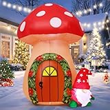 COMIN 5.7 FT Christmas Inflatables Outdoor Decorations Inflatable Gnomes and Mushroom House Blowups with Built-in LEDs for Yard Party Lawn Decor