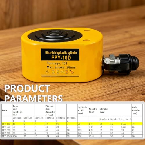 Image of Jooptoolwook 10T Multi-Section Low Profile Hydraulic Ram Jack, 1 inch Stroke Portable Mini Hydraulic Lifting Cylinder for Machinery, Bridge & Construction Industry