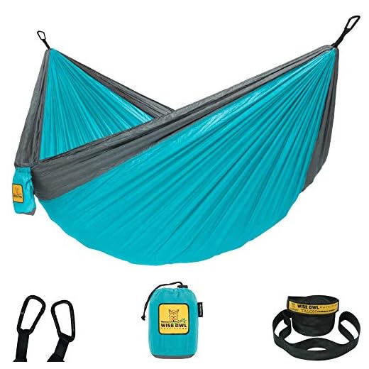 Wise Owl Outfitters Hammock for Camping Single & Double Hammocks Gear for The Outdoors Backpacking Survival or Travel - Portable Lightweight Parachute Nylon SO Lt Blue & Grey