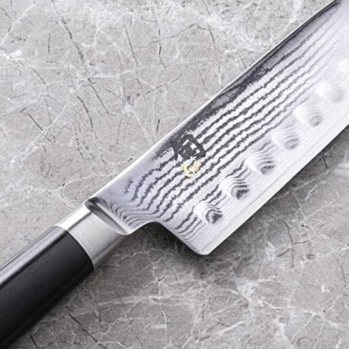 Shun Classic 7” Hollow-Ground Santoku All-Purpose Kitchen Knife; VG-MAX Blade Steel and Ebony PakkaWood Handle; Hollow-Ground Indentations for Reduced Friction and Smoother Cuts; Handcrafted in Japan - Image 5