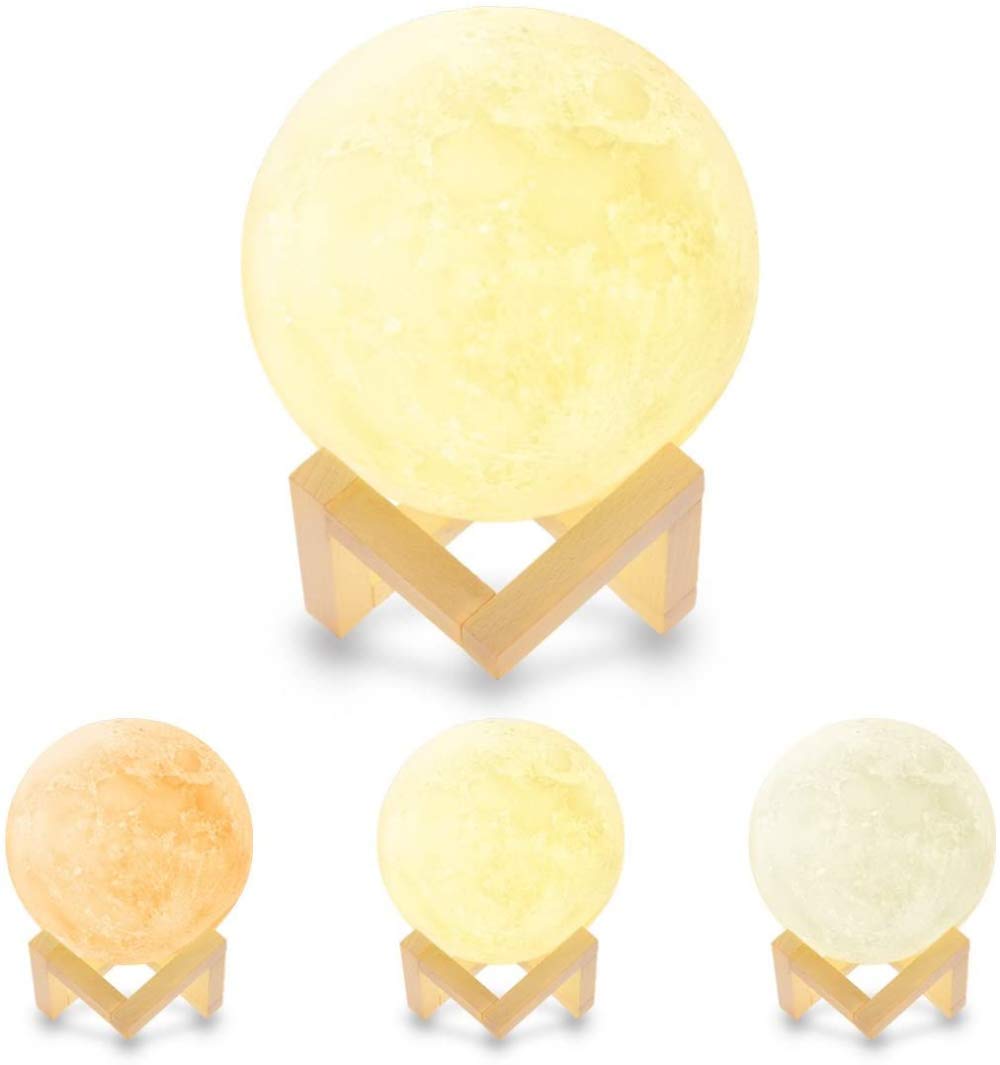 Lámpara De Luna Luz De Noche Para Bebé Impreso En 3D Luz De Luna Carga Usb Blanco Frío Amarillo Cálido, Adecuado Para Decoración De Habitaciones Luces Suaves, Control De Sensor Táctil
