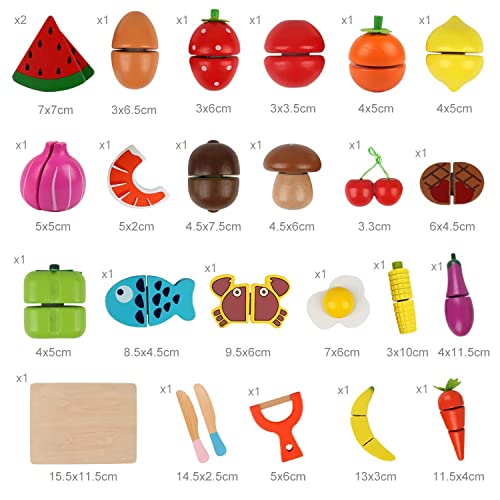 25 Stück Küchenspielzeug für Kinder aus Holz, Kinderküche Zubehör, Schneiden Obst Gemüse Lebensmittel Holz mit Klett… – Bild 5