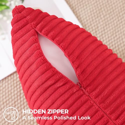 Mecatny Corduroy Decorative Throw Pillow Covers 24x24 Set of 2 for Sofa Living Room, Soft Neutral Boho Couch Pillow Covers for Home Decor, Red