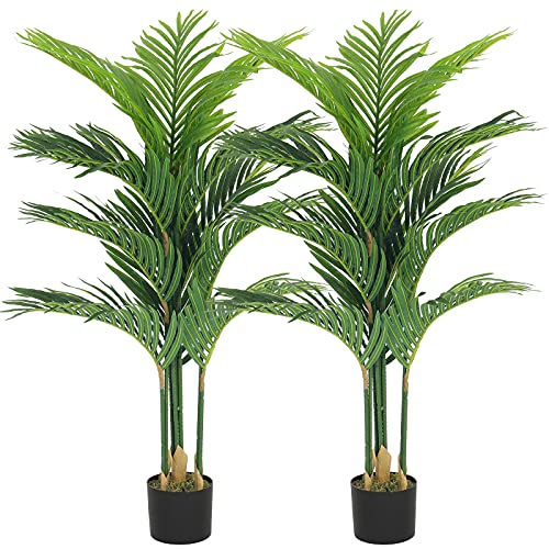 VIAGDO Artificial Areca Palm Tree 4ft Tall Fake Palm Tree Decor with 12 Trunks Faux Tropical Palm Silk Plant Potted Dypsis Lutescens Plants for Modern Home Office Floor Corner Decor Indoor, 2 Pack