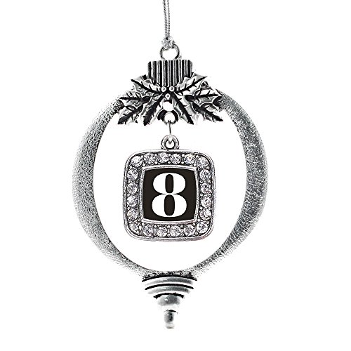 Inspired Silver - Sport Number 8 - Silver Christmas Ornament - Square Charm Christmas Tree Ornament with Cubic Zirconia - Holiday Hanging Decoration