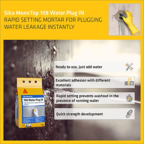 Image of Sika Monotop 108 Water Plug | Fast Setting Waterproofing Mortar for Instantly Plugging Active Leaks in Basements, Tanks & Concrete Walls | 5kg