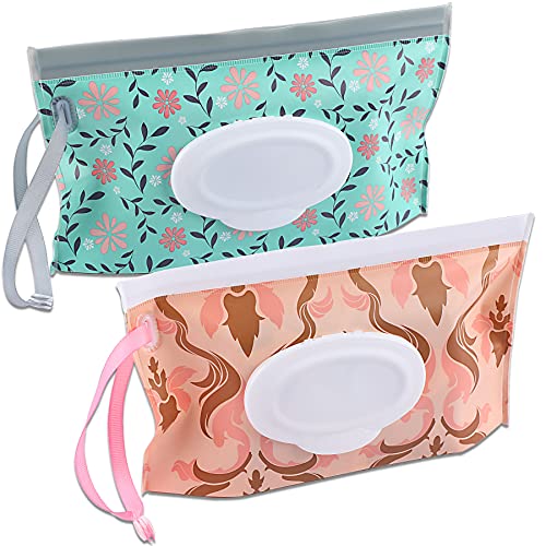 Image of FEBSNOW 2 Pack Wet Wipe Dispenser, Reusable Baby Wipes Container, Refillable Wet Wipe Holder, Portable Travel Wet Wipe Pouch Case