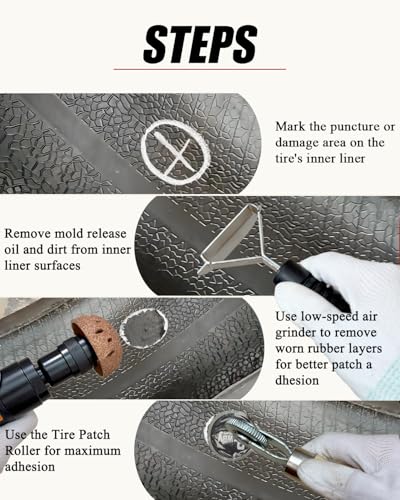Image of Tire Repair Kit with 2500RPM Low-Speed Air Grinder & Tungsten Buffer - Complete Polish Patch Tools for Car, ATV, Truck Tires (Scraping Roller Included)