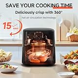 QIDO Air Fryer 8-in-1 with 5 QT Capacity,180°-450°F Precision Heating, Air Fry, Roast, Broil, Reheats, Dehydrates, Less Oil, Features Shake Reminder, Large Touch Display with Auto Menus, Compact Black