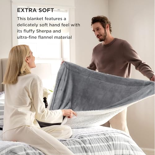 Image of Bedsure GentleSoft Sherpa Fleece Throw Blanket for Couch, Non-Heated, Thick & Warm Cozy Blanket for Winter, Soft Fuzzy Plush Throw Gifts for Women and Men, Grey, 50x60 Inches