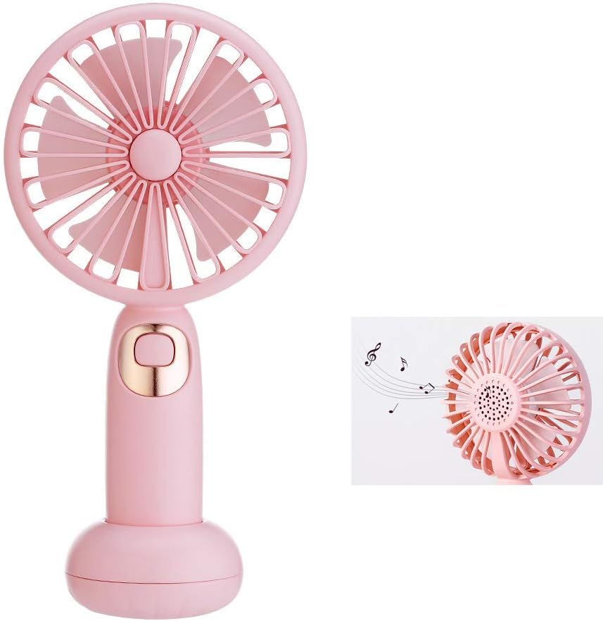 JXILY Ventilador Personal Portátil Bocina Bluetooth Pequeño Fan De Mano Batería Recargable como Un Regalo No Ocupará Demasiado Espacio Fácil De Usar,Rosado
