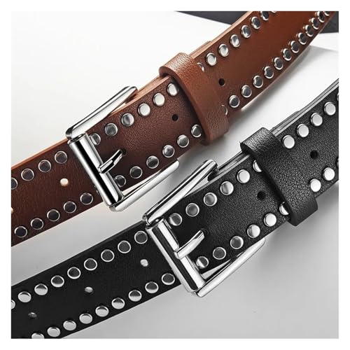 Womens Belt Fashion Belt Men Women PU Leather Material Rivet Decoration Punk Style Alloy Silver Pin 107CM4