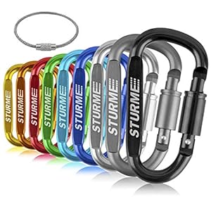 STURME Locking Carabiner Aluminum D Ring Clip D Shape Super Durable Strong and Light Large Carabiner keyring Keychain Clip for Outdoor Camping Key Chain Heavy Duty Screw Gate Lock Hooks