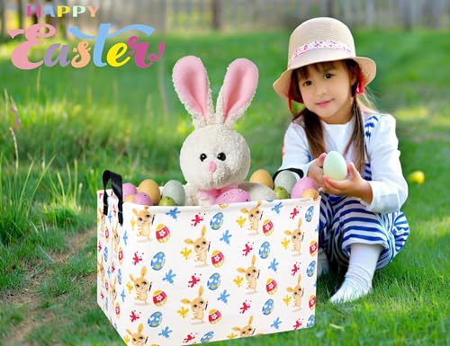 Image of Rectangle Empty Easter Baskets Boy Large Toy Storage Bin Girls collapsible Hamper Waterproof Canvas Box Kid Gifts Spring Decor( Graffiti Egg )