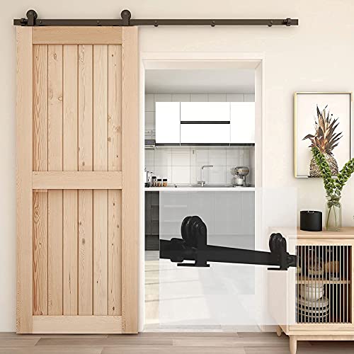 CCJH 4FT Track Single Sliding Barn Door Hardware kit Heavy Duty Max fit 24'' Wide Door Panel Easy Install
