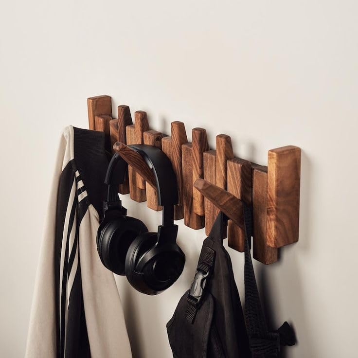 Wooden Wall Mounted Coat Rack with Hooks – Decorative Solid Wood Wall Hook Organizer for Entryway, Hallway & Bedroom, Modern Rustic Wooden Wall Hanger for Coats, Jackets, Bags (Classic Staright) 1
