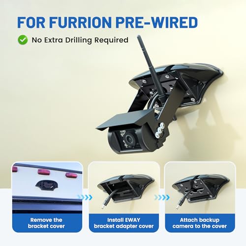 Image of EWAY Backup Camera Cover Plate Adapter for Furrion Pre-Wired Mount, Rear View Reversing Cam Mounting Kit w /Power Pigtail Wire for RVs 5th Wheel Travel Trailer Camper Pre-Installed Bracket