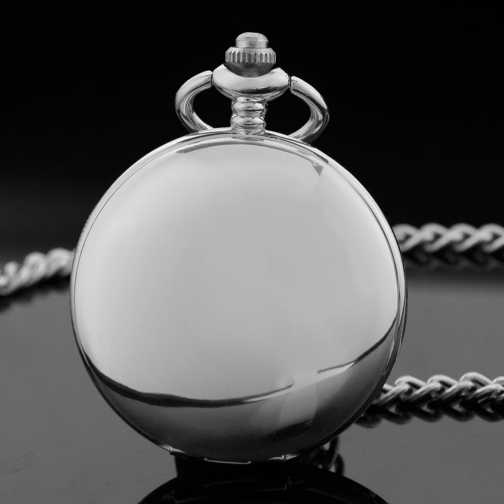 Reloj de bolsillo mecánico con números arábigos luminosos con cadena y caja, el mejor regalo (PJX008-plateado-1), Plateado-08-1, Regalo