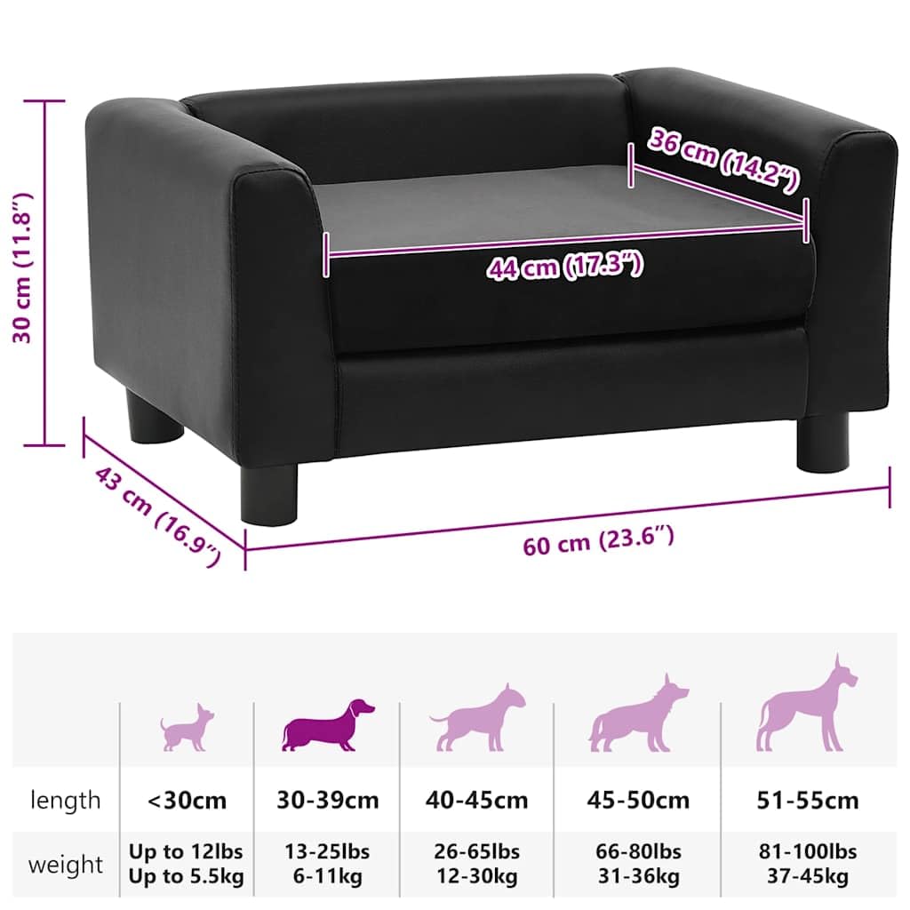 vidaXL Hundesofa Schwarz 60x43x30cm Plüsch Kunstleder Hundecouch Haustiersofa