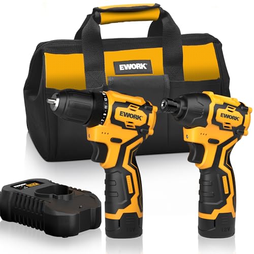 EWORK 12V Cordless Drill and Impact Driver Combo, Brushless Motor,